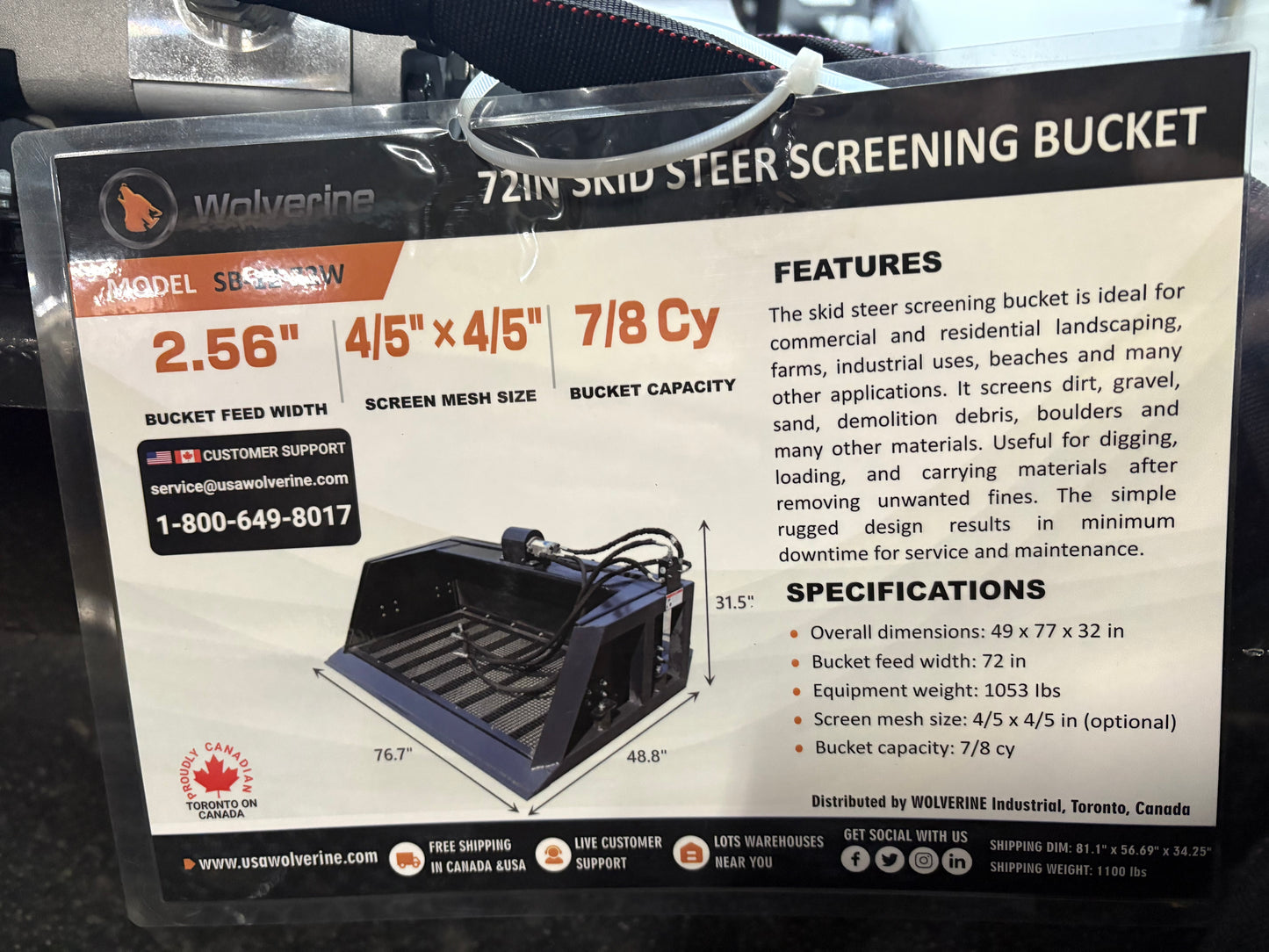 72" Wolverine Screening Bucket for Skid Steer / Tractor