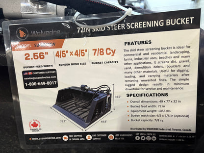 72" Wolverine Screening Bucket for Skid Steer / Tractor